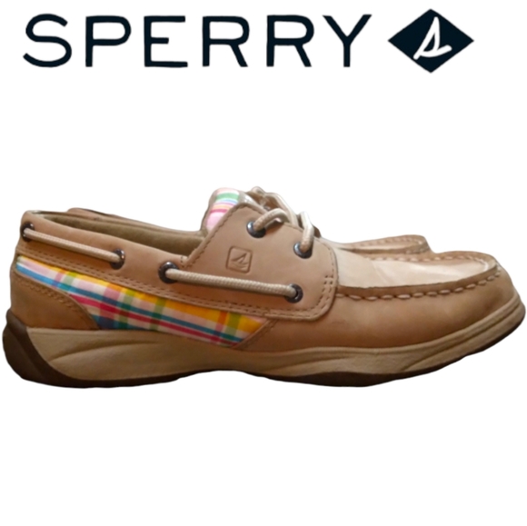 Sperry Shoes - SPERRY WOMENS SIZE 8 GIRLS 6 PLAID INTREPID LEATHER BOAT SHOES PLAID SPERRYS